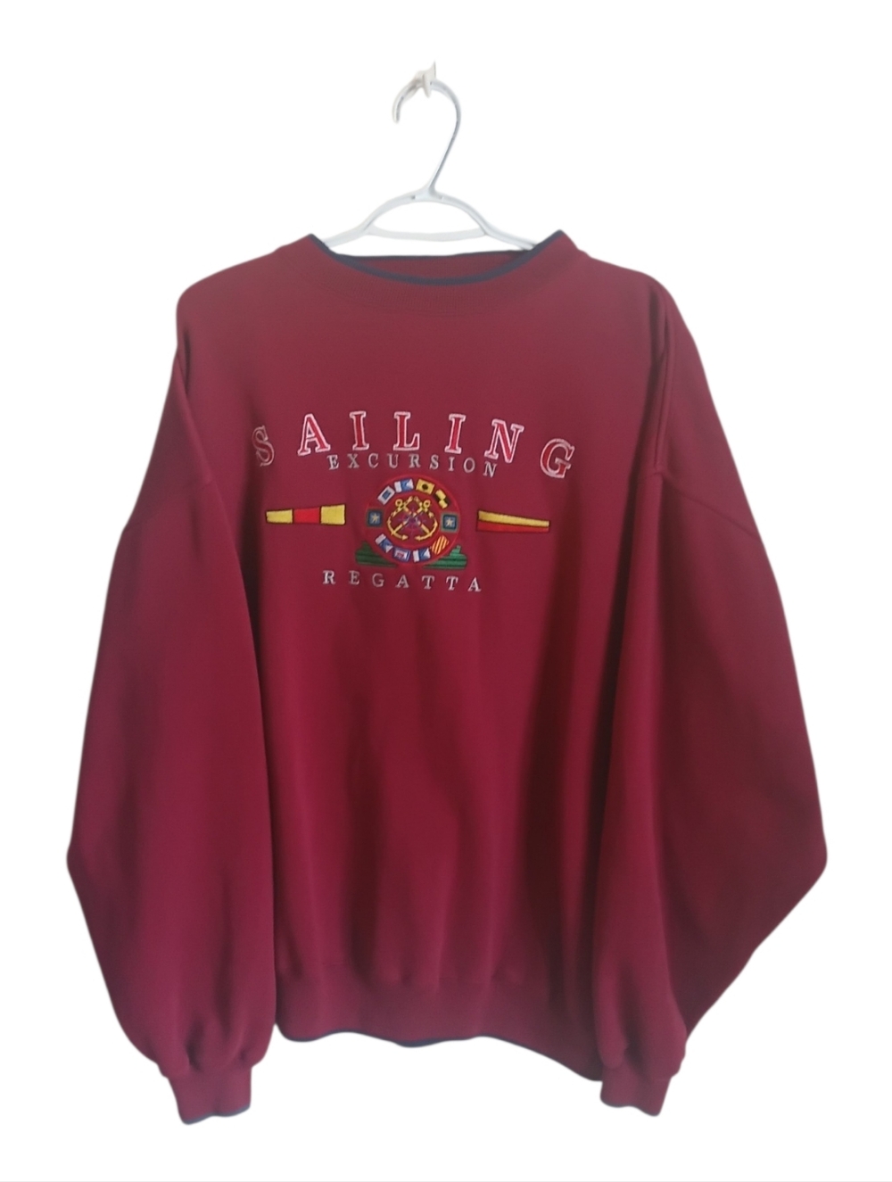 Vintage Y2K Sailing Excursion Regatta Crewneck Sweater - Burgundy XXL Grandpa